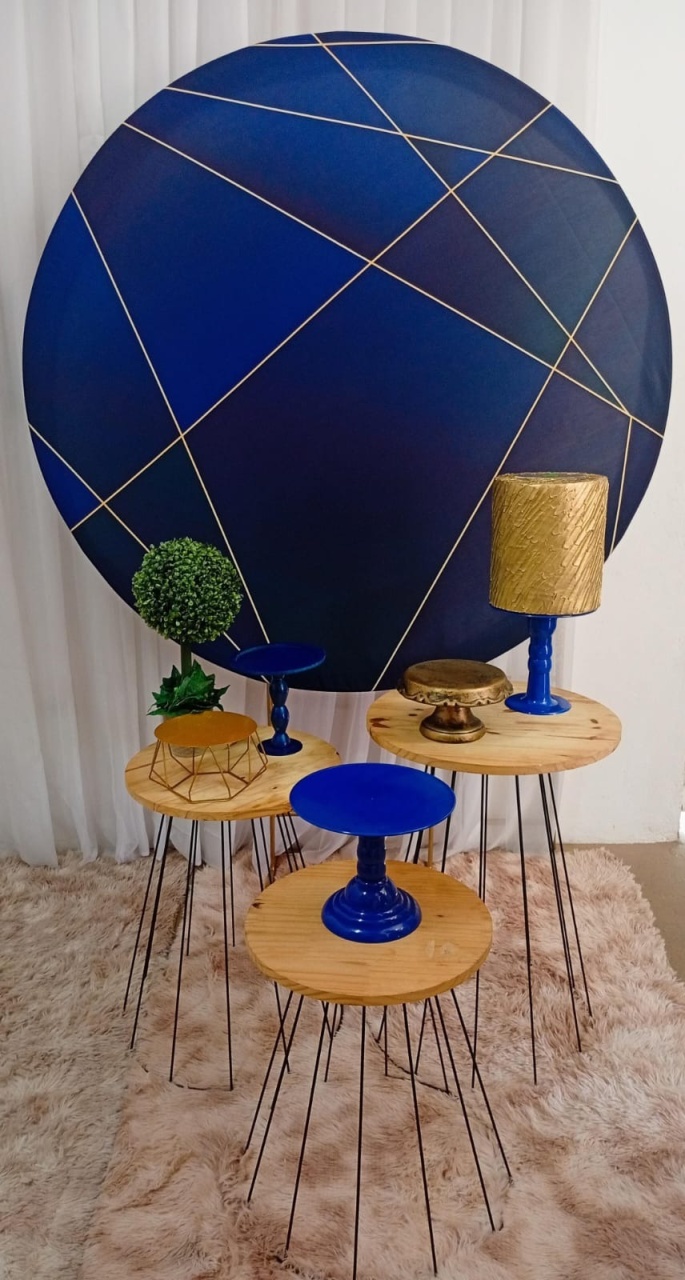 Geométrico Azul Com Dourado - Três Marias Festas
