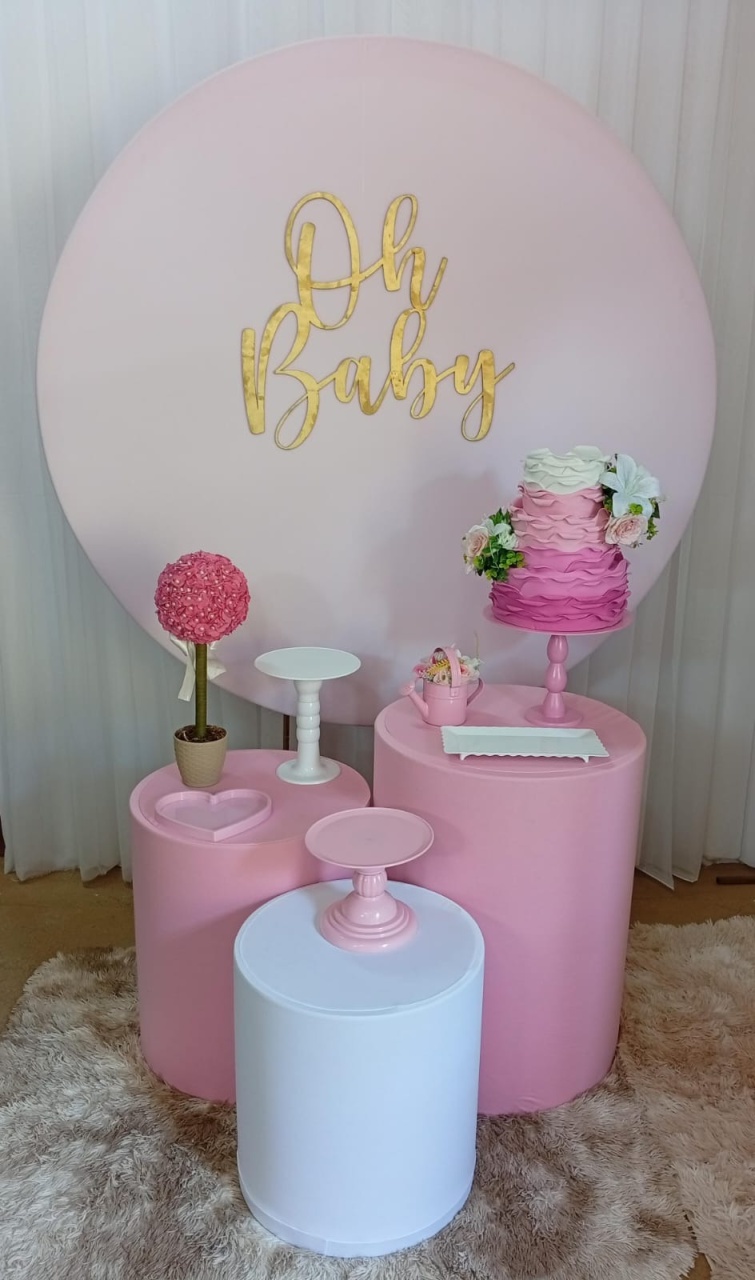 Rosa E Branco Sem Tema - Oh Baby - Três Marias Festas