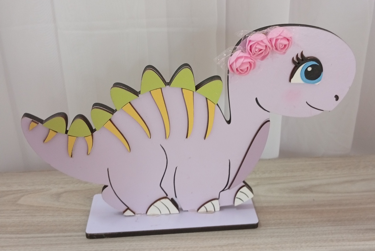 Displays Mdf 3D -  Dino Baby Rosa Mod3 - Três Marias Festas