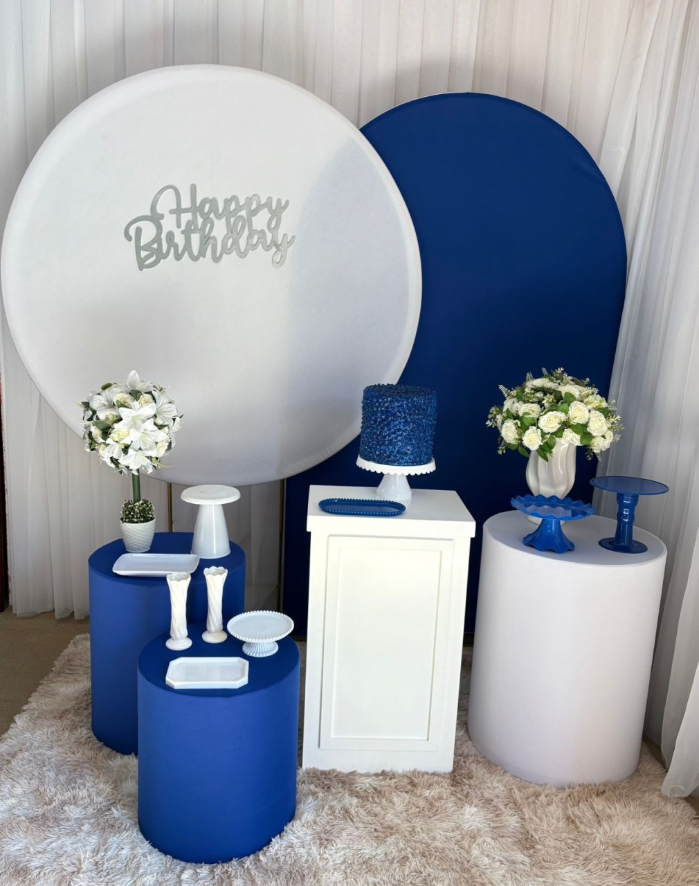 Happy Branco E Azul Royal (Mod 2) - Três Marias Festas