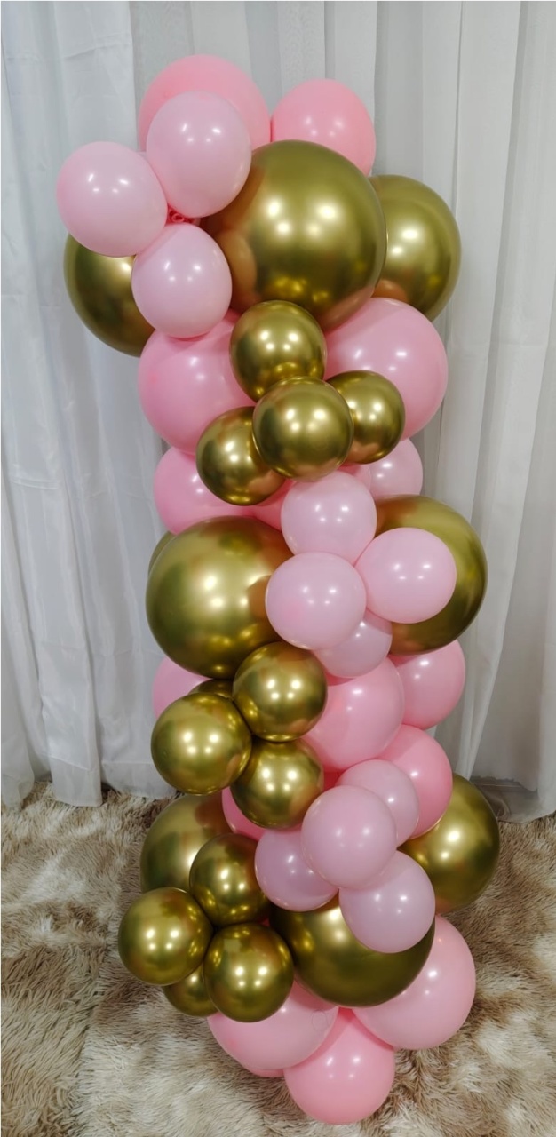 Mini Arco Balões 1,20 Metros (Dourado E Rosa Bb) - Três Marias Festas