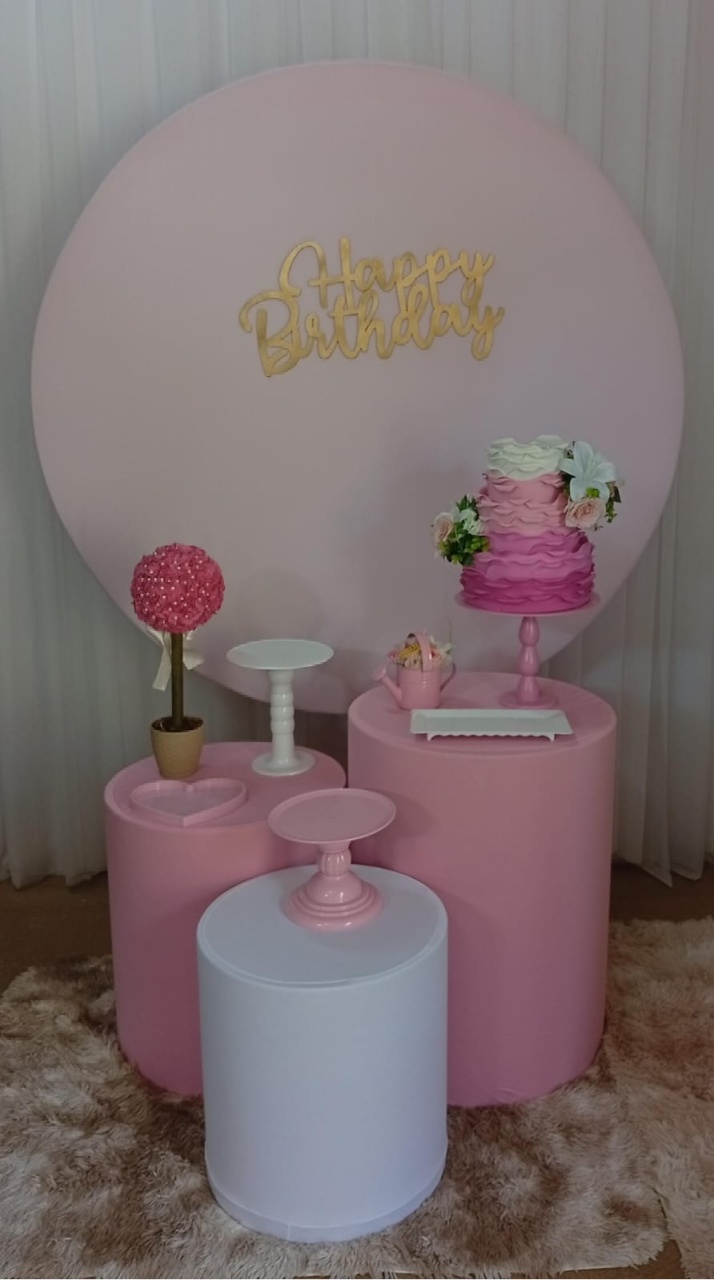 Rosa E Branco Sem Tema - Happy Birthday - Três Marias Festas