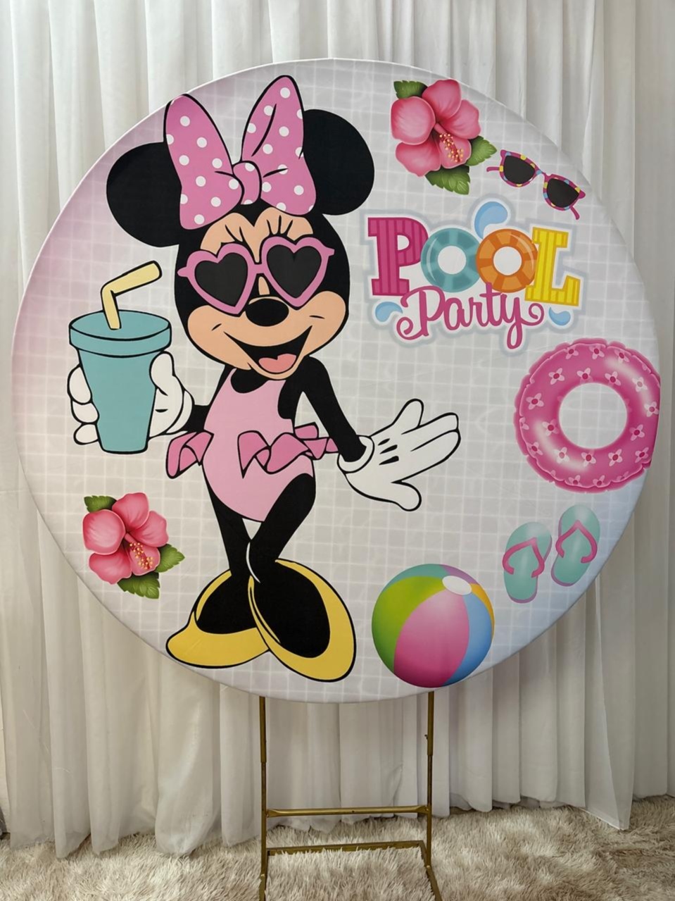 Painel Sublimado Minnie Rosa Pool Party - Três Marias Festas