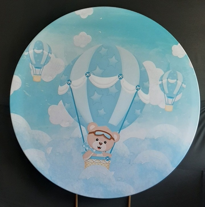 Painel Sublimado Ursinho Baloeiro Azul  - Três Marias Festas
