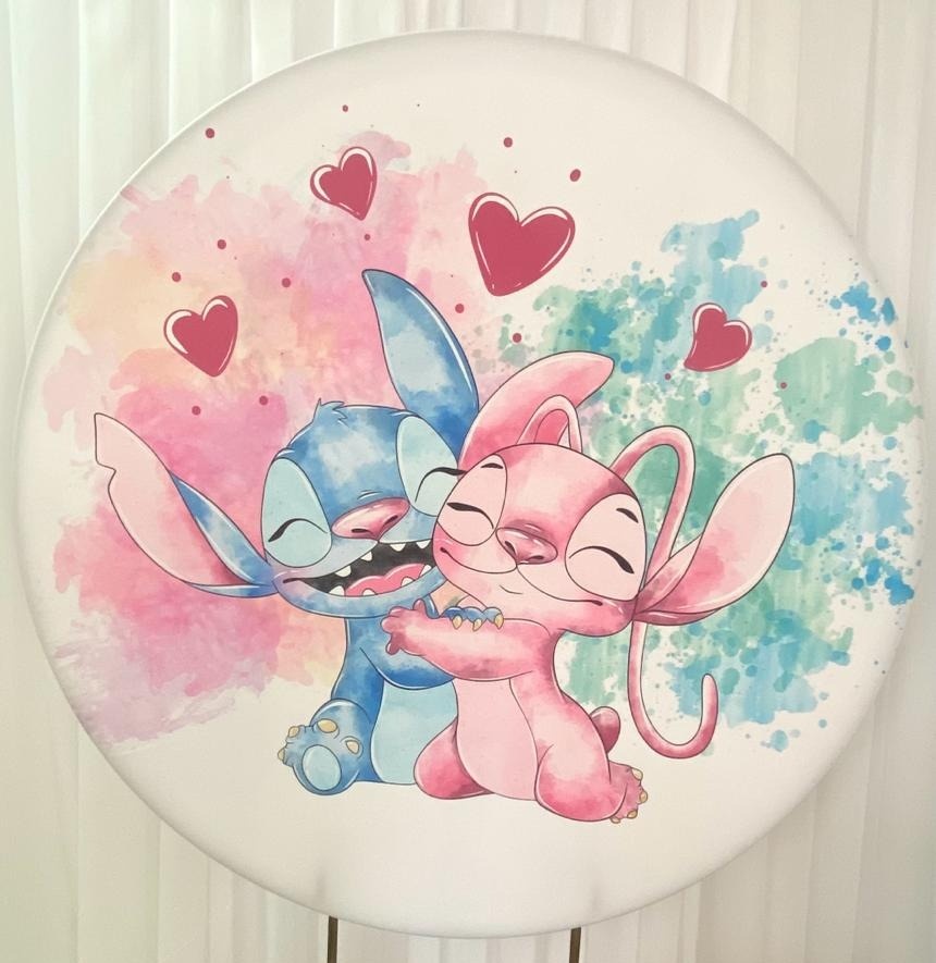 Painel Sublimado Stitch E Angel Aquarela - Três Marias Festas