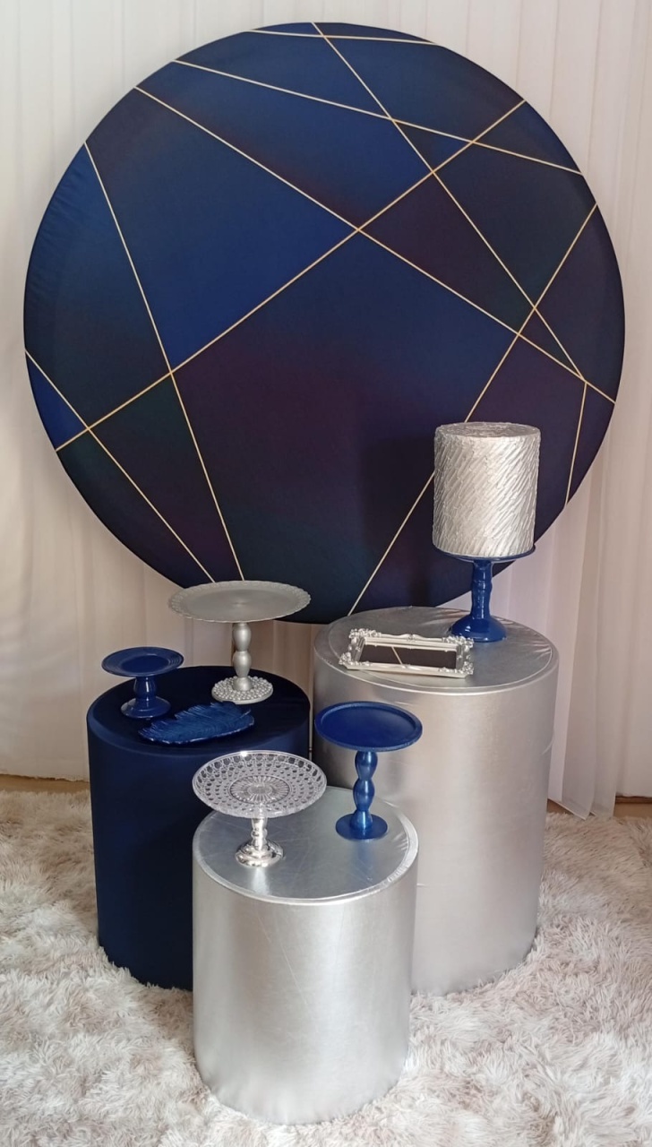 Geométrico Azul Com Prata - Três Marias Festas