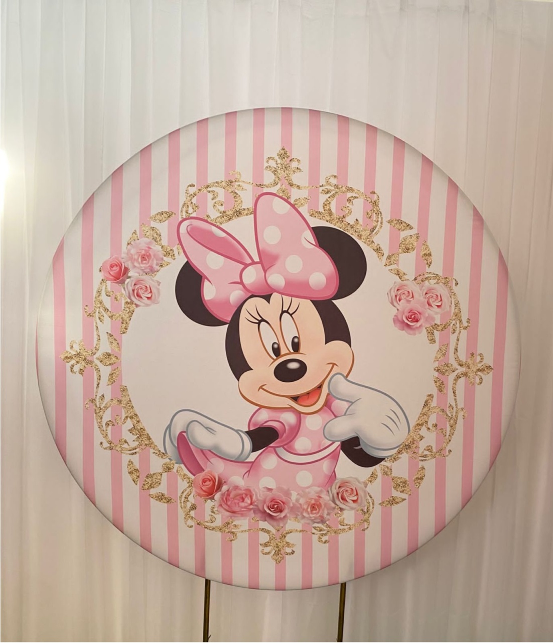 Painel Sublimado Minnie Rosa (Listrada) - Três Marias Festas