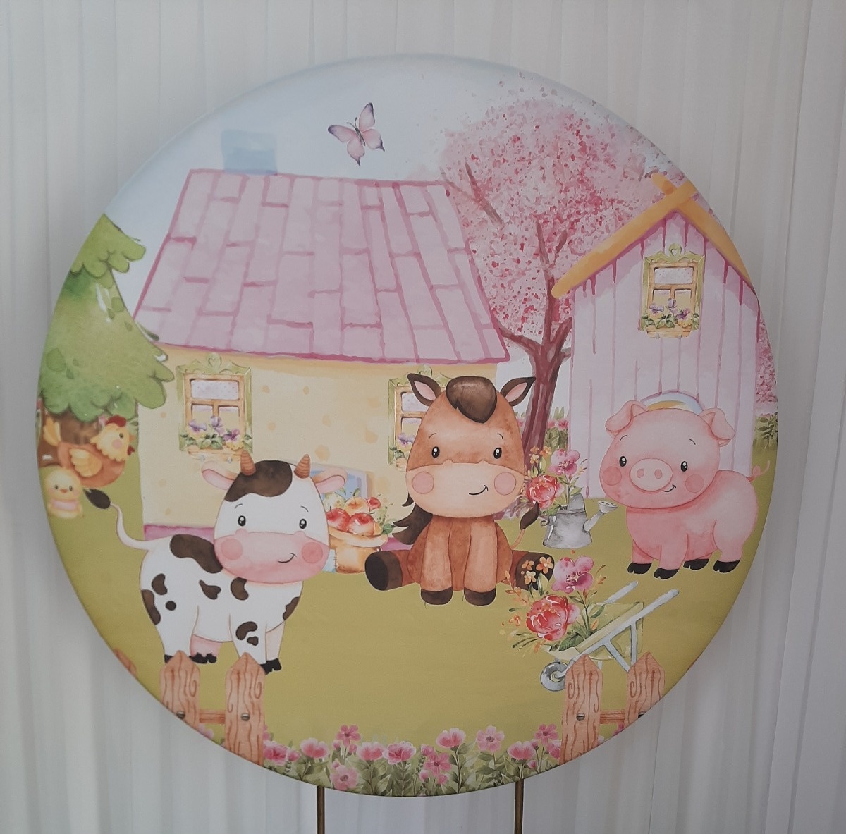 Painel Sublimado Fazendinha Rosa - Três Marias Festas