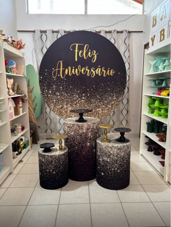Feliz Aniversário Preto E Dourado Kit 1 - Pegue e monte da Fada Madrinha decorações 