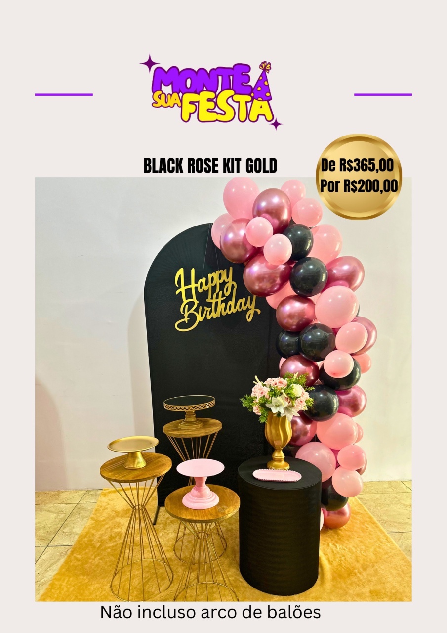 Adulta Black Rose - Kit Gold - Monte sua festa 