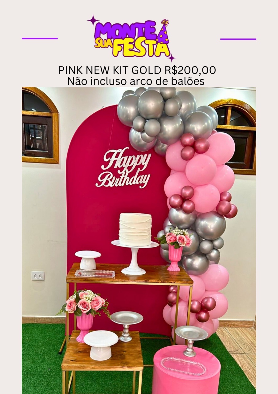 Pink New Adulta - Kit Gold - Monte sua festa 