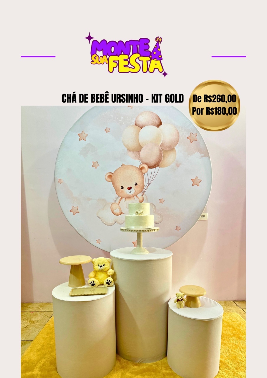 Chá de Bebe Ursinho Baby - Kit Gold  - Monte sua festa 