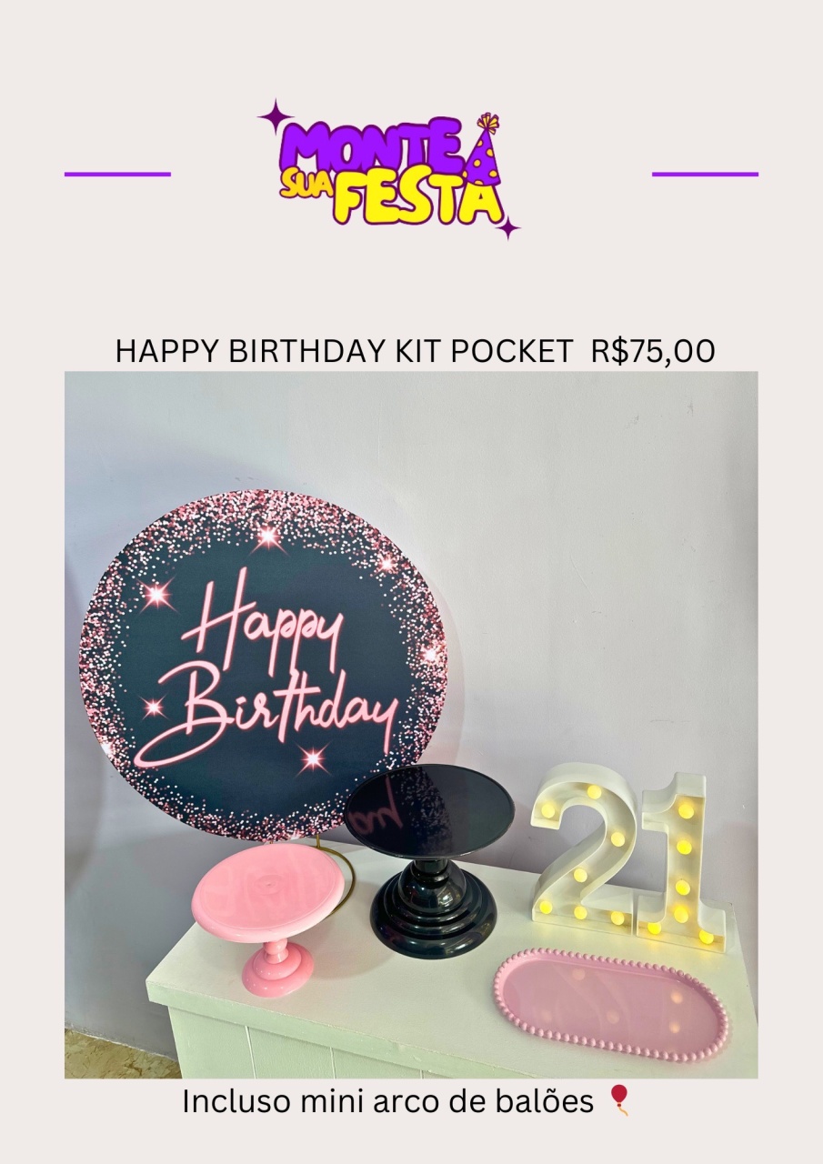 Happy Birthday 1.0 - Kit Pocket Adulta  - Monte sua festa 