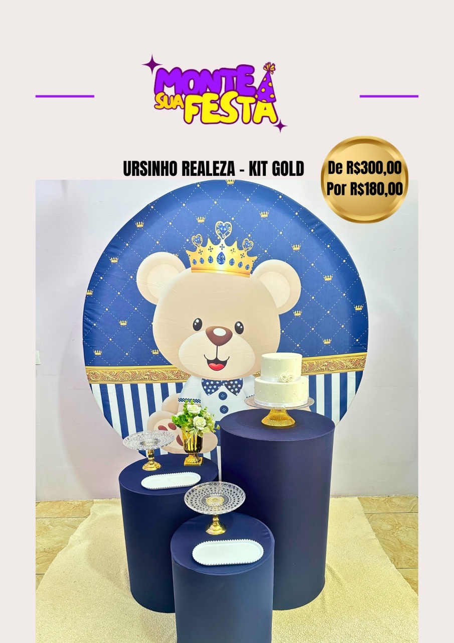 Chá de Bebê Ursinho Realeza - Kit Gold - Monte sua festa 