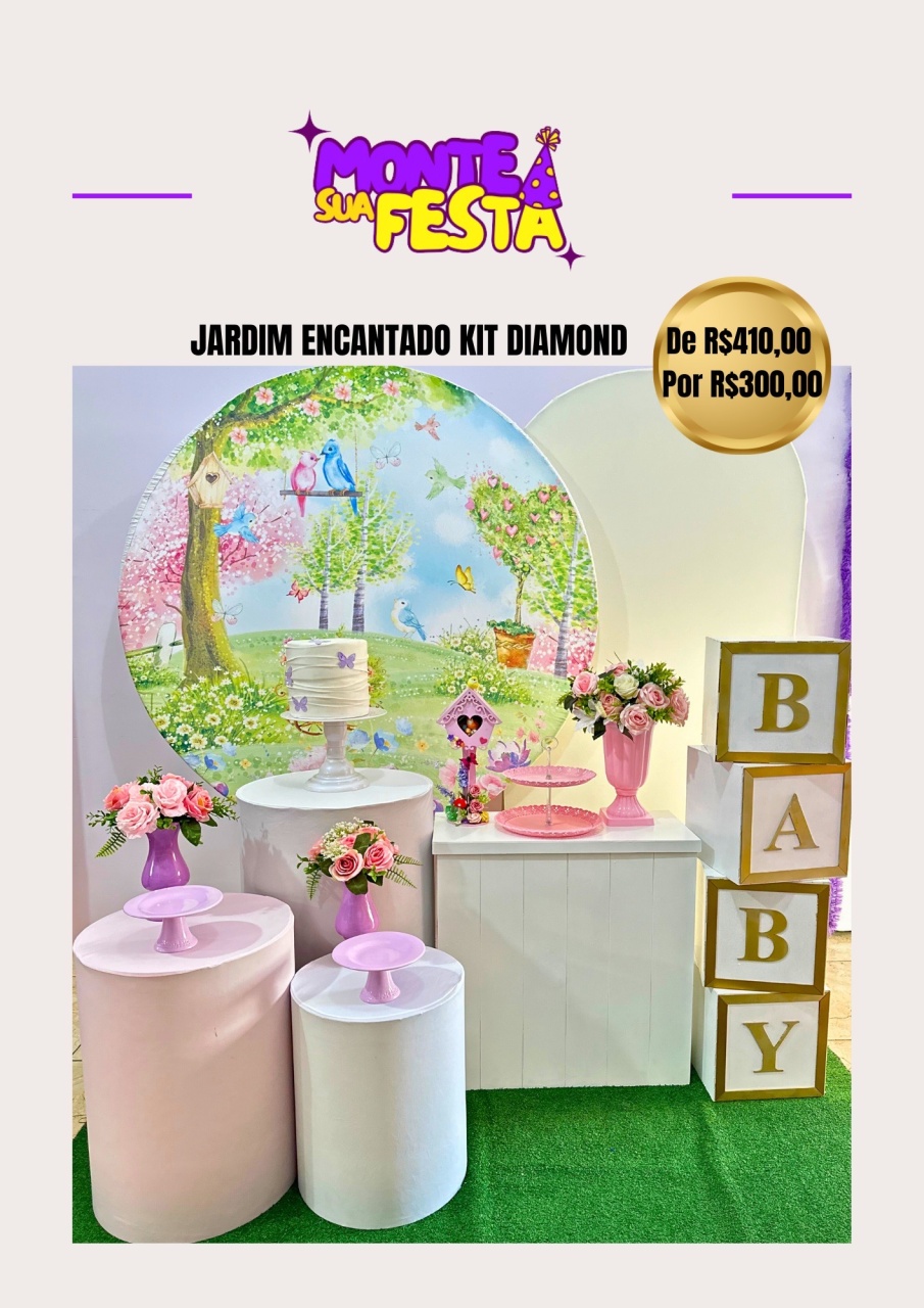 Chá de Bebê Jardim Encantado E Borboletas  - Kit Diamond  - Monte sua festa 