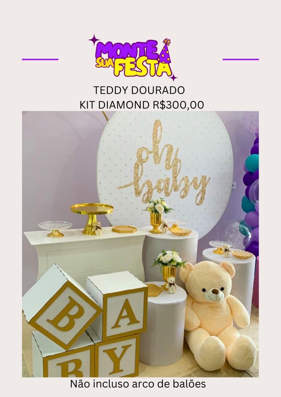 Chá de Bebê Oh Baby Branco E Dourado - Kit Diamond - Monte sua festa 