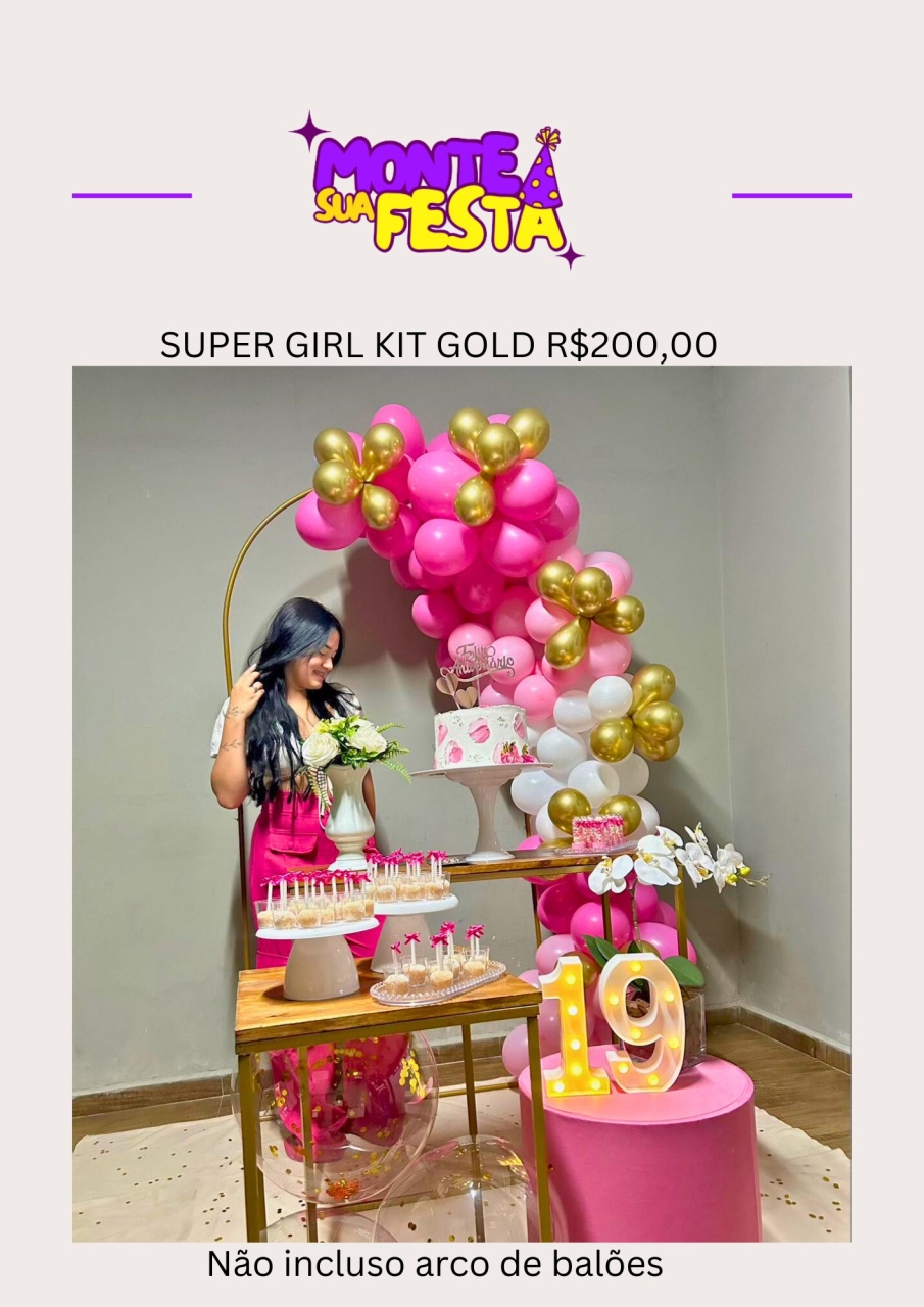 Super Girl Adulta  - Kit Gold  - Monte sua festa 