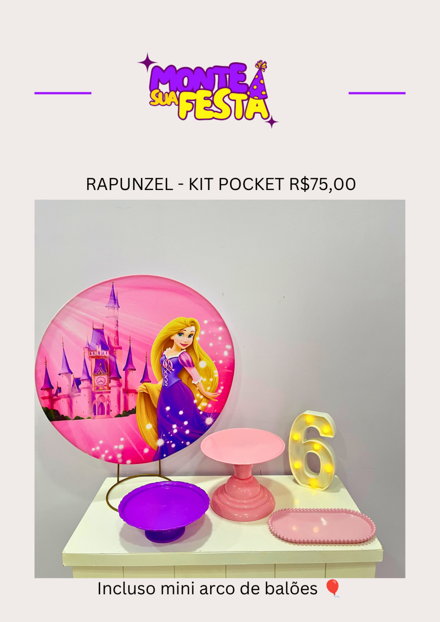 Rapunzel - Kit Pocket - Monte sua festa 