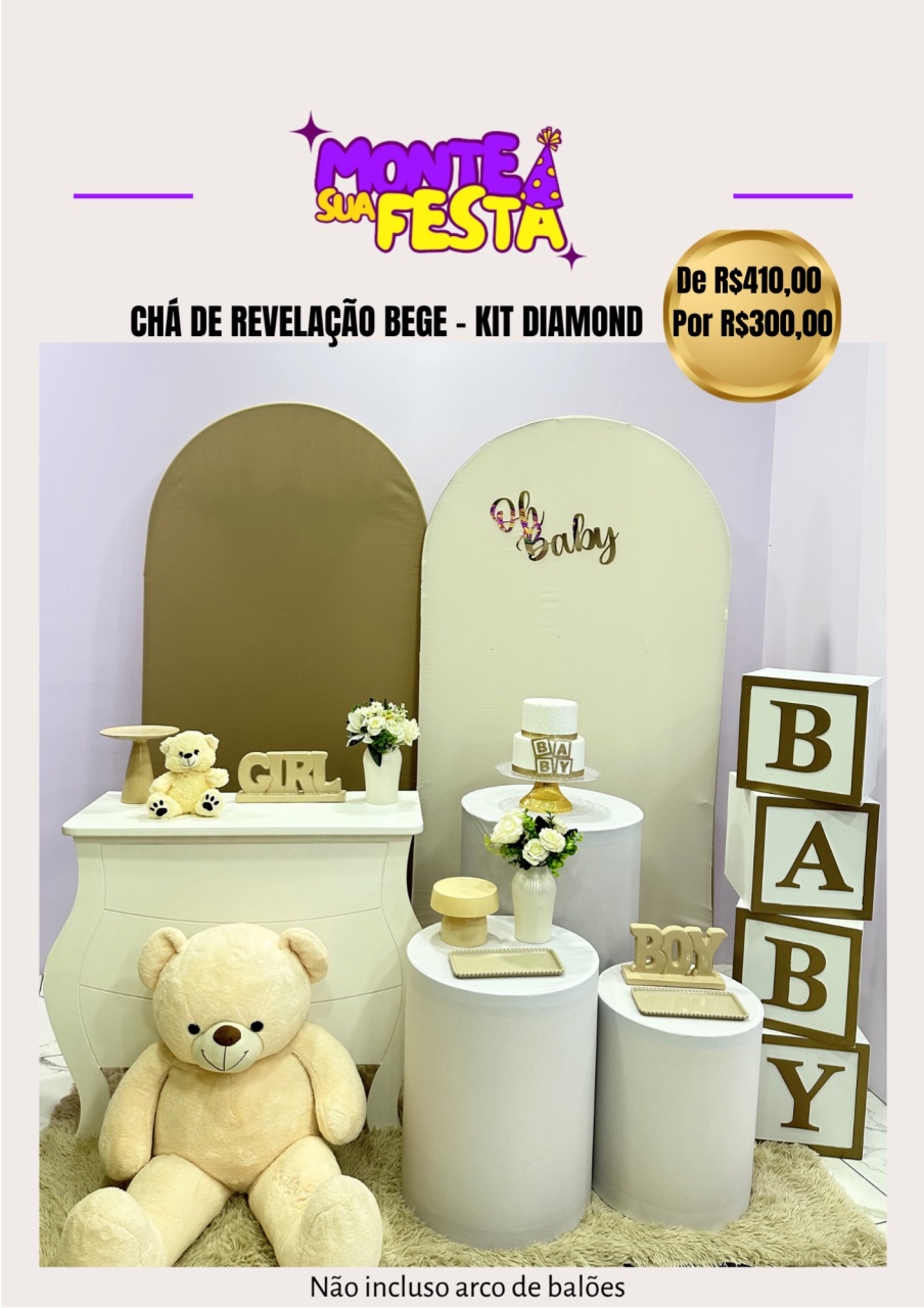 Chá de Bebe Revelação- Bege - Kit Diamond - Monte sua festa 