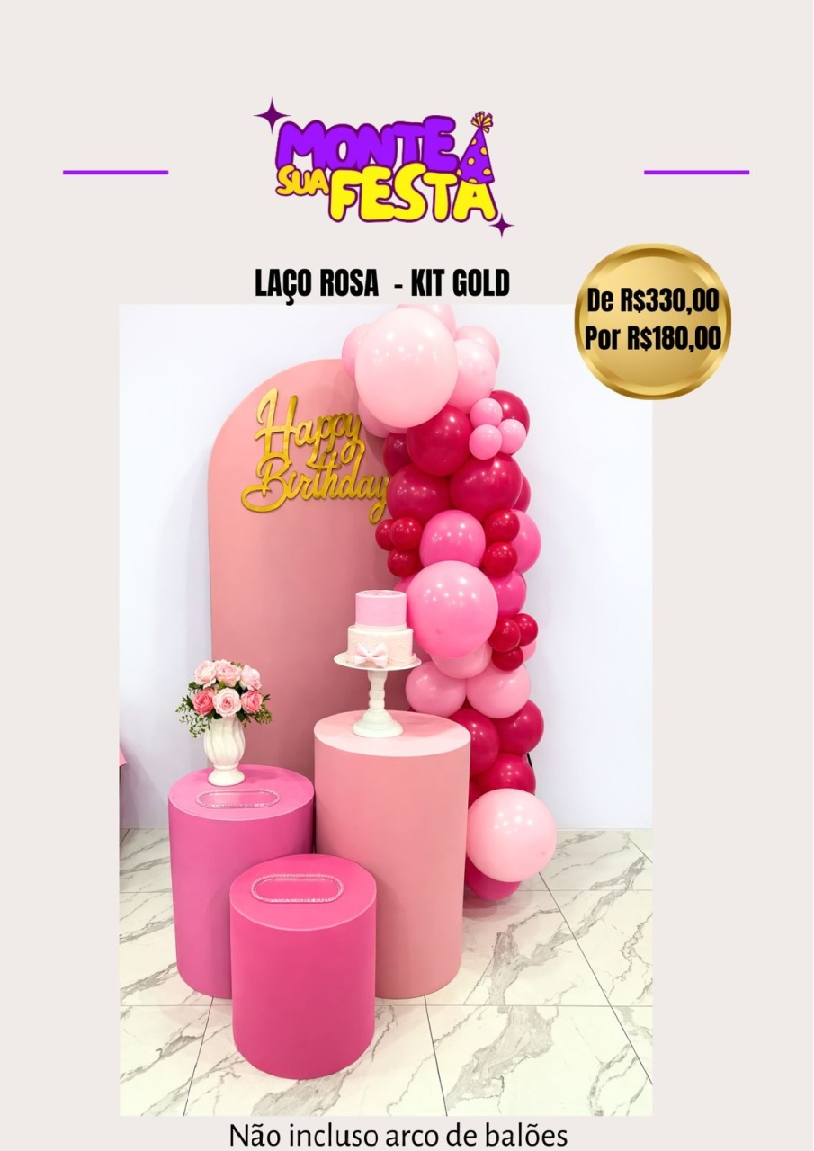 Laço Rosa Adulta - Kit Gold - Monte sua festa 