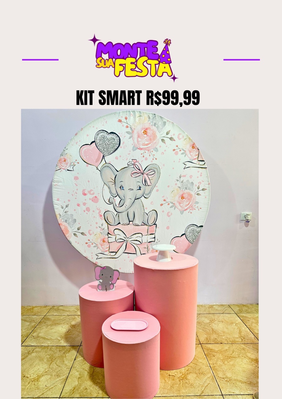 Chá de Bebê Menina Elefantinha - Kit Smart  - Monte sua festa 