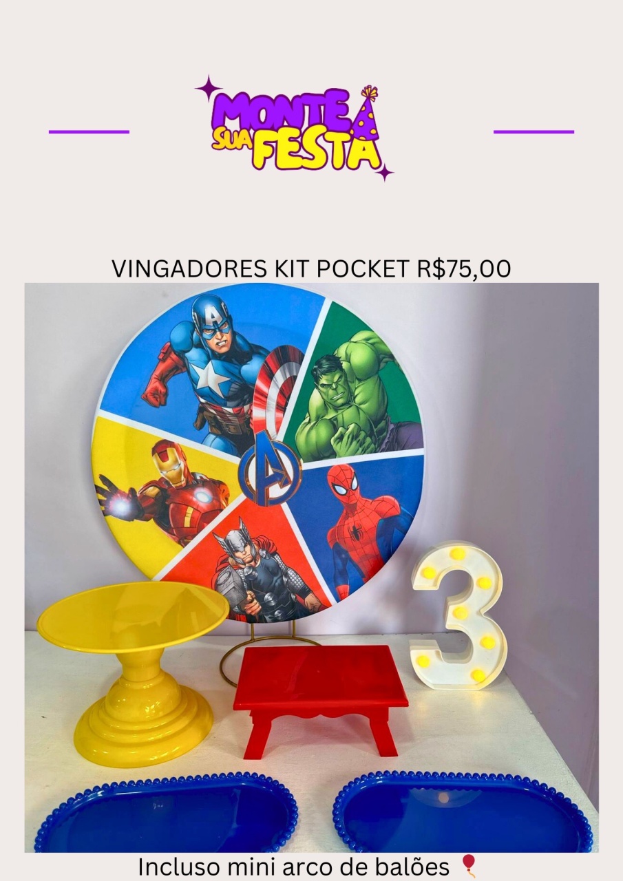 Vingadores - Kit Pocket - Monte sua festa 