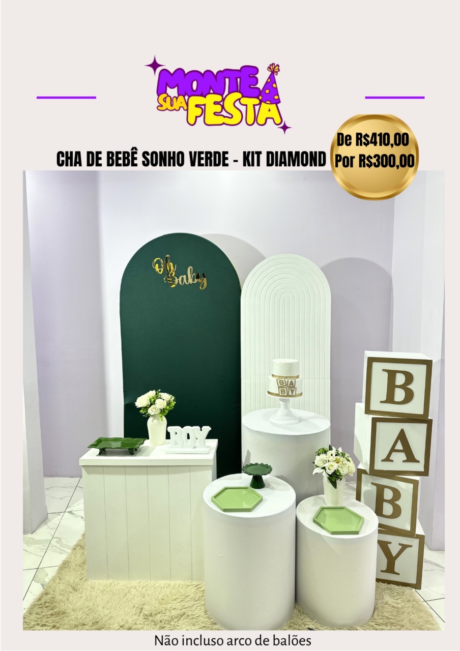 Chá de Bebê Sonho Verde - Kit Diamond - Monte sua festa 