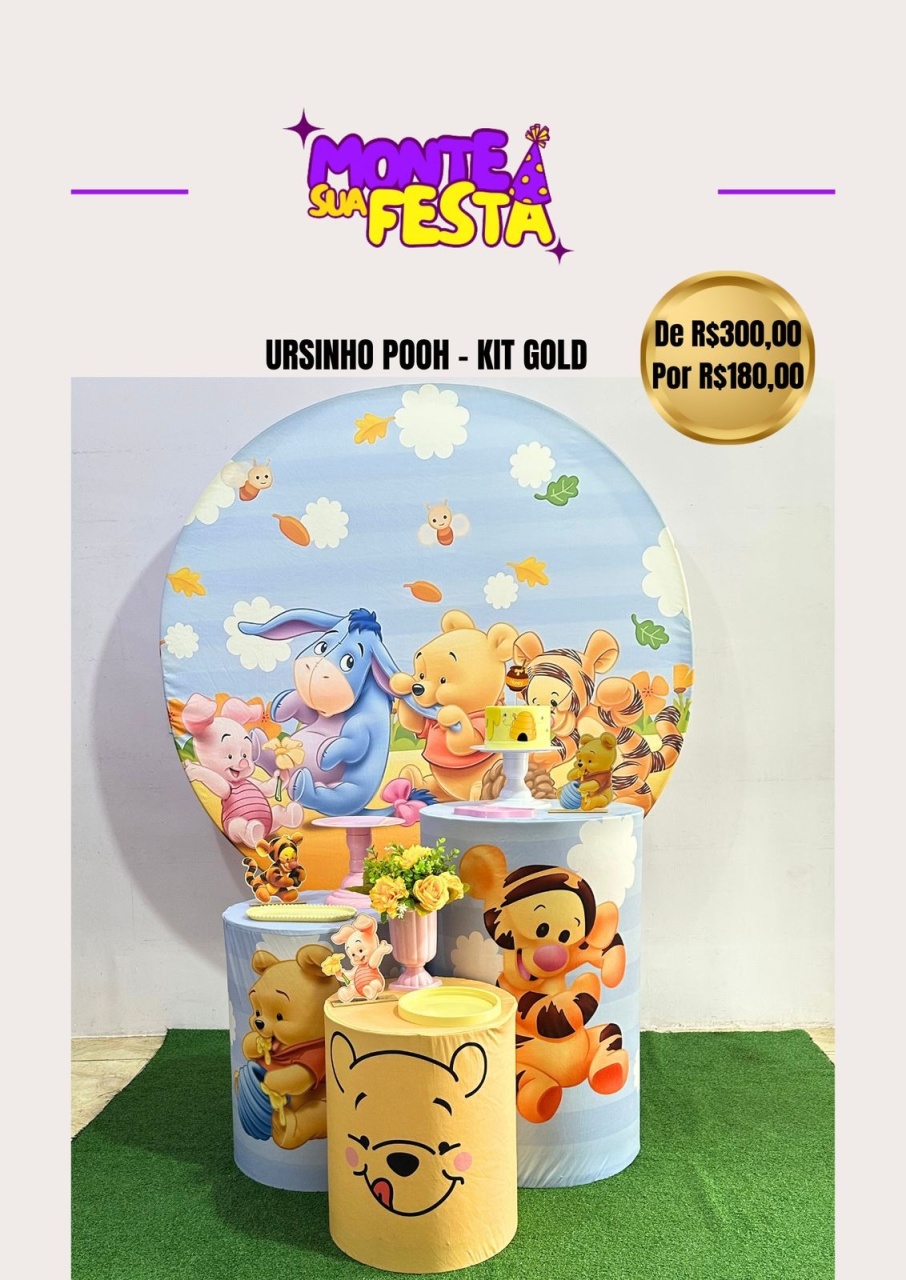Ursinho Pooh Menina - Kit Gold  - Monte sua festa 