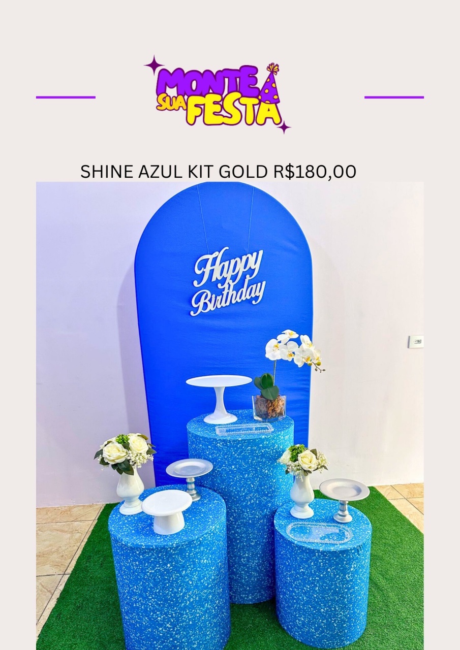 Decoração Adulta Shine Azul - Kit Gold  - Monte sua festa 