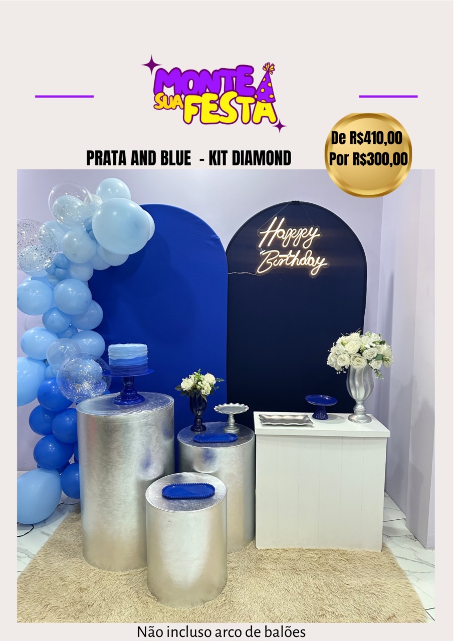 Prata and Blue - Decoração Adulta - Kit Diamond - Monte sua festa 