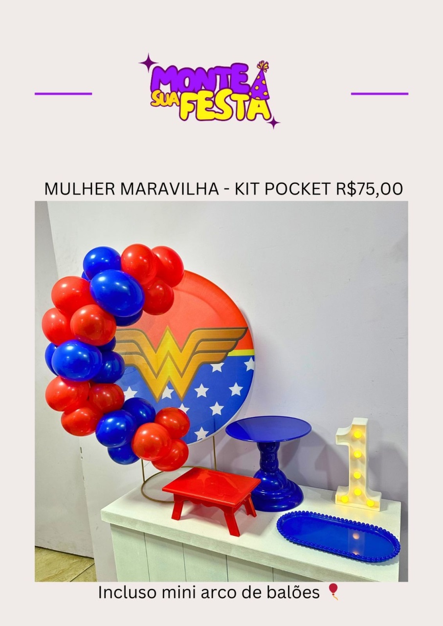 Kit Pocket - Mulher Maravilha  - Monte sua festa 