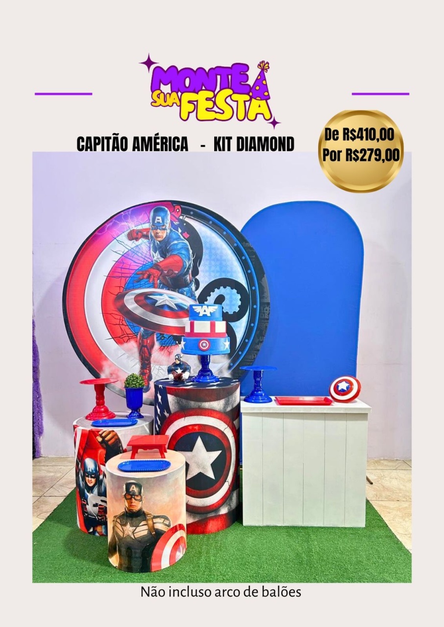 Capitão América - Kit Diamond - Monte sua festa 