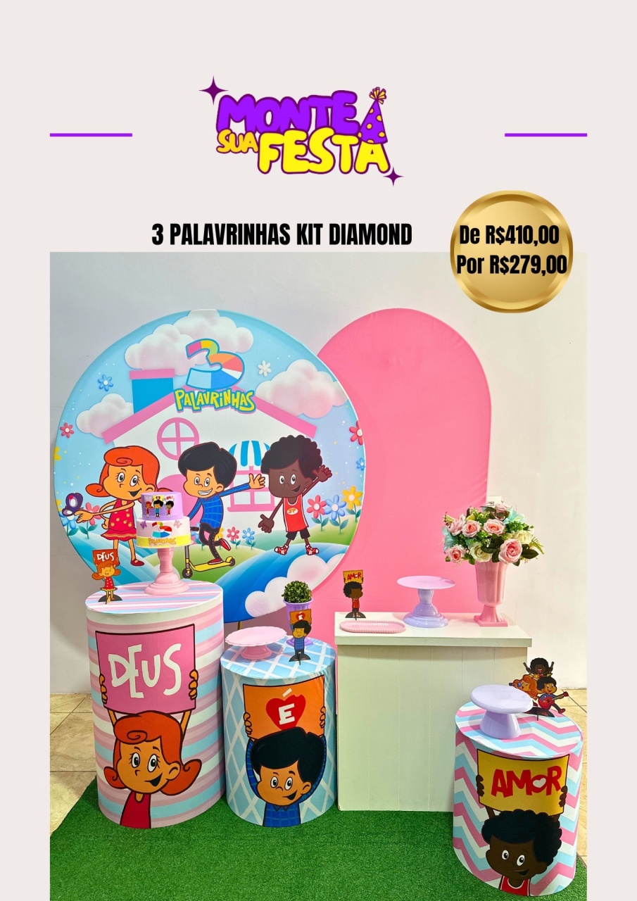 3 Palavrinhas Menina - Kit Diamond  - Monte sua festa 