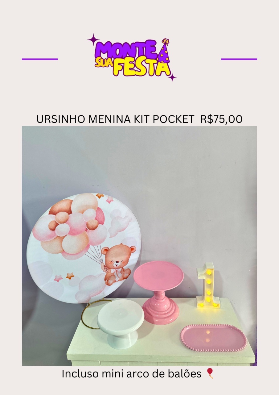 Ursinha Menina Chá de Bebe - Kit Pocket  - Monte sua festa 