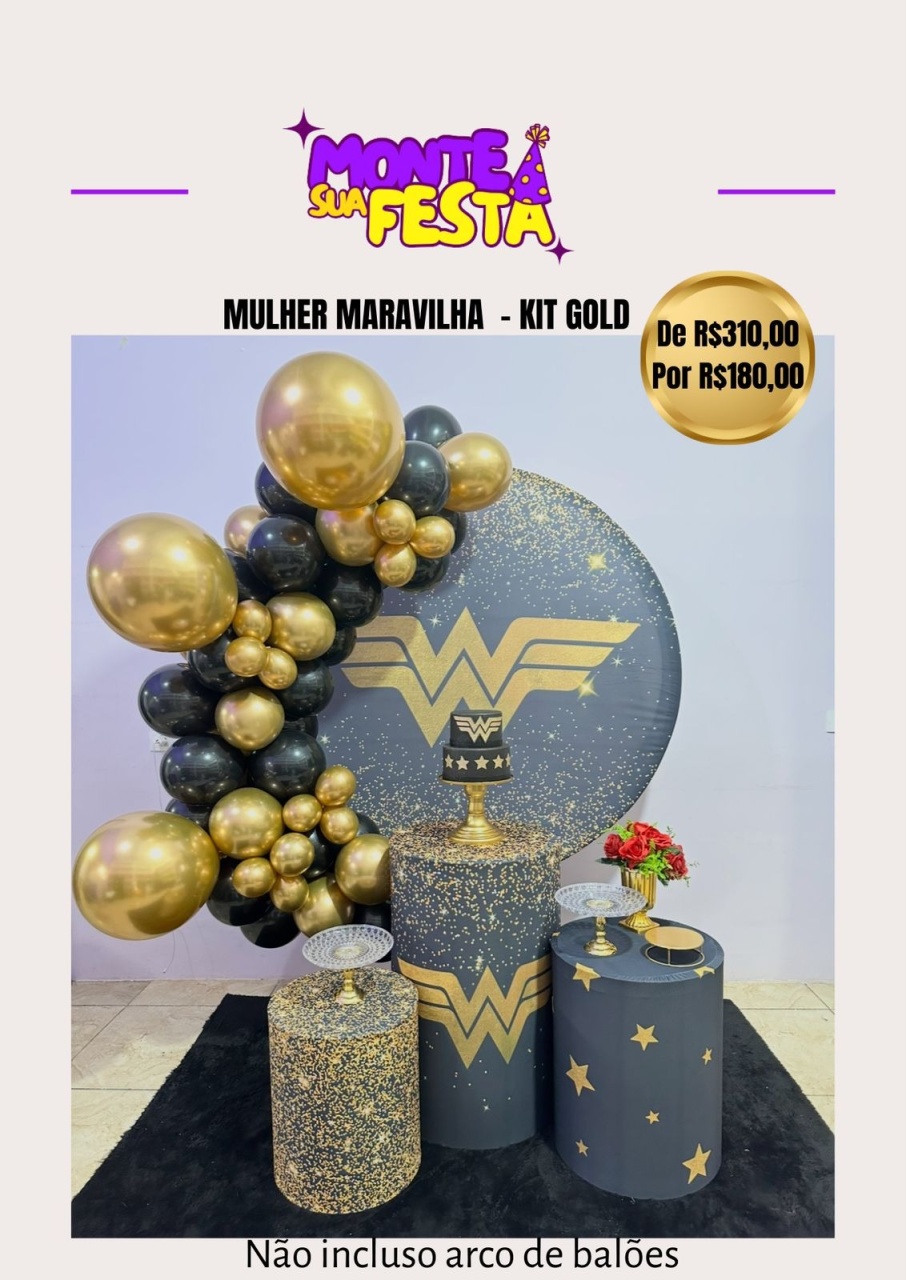Mulher Maravilha Adulta - Kit Gold - Monte sua festa 