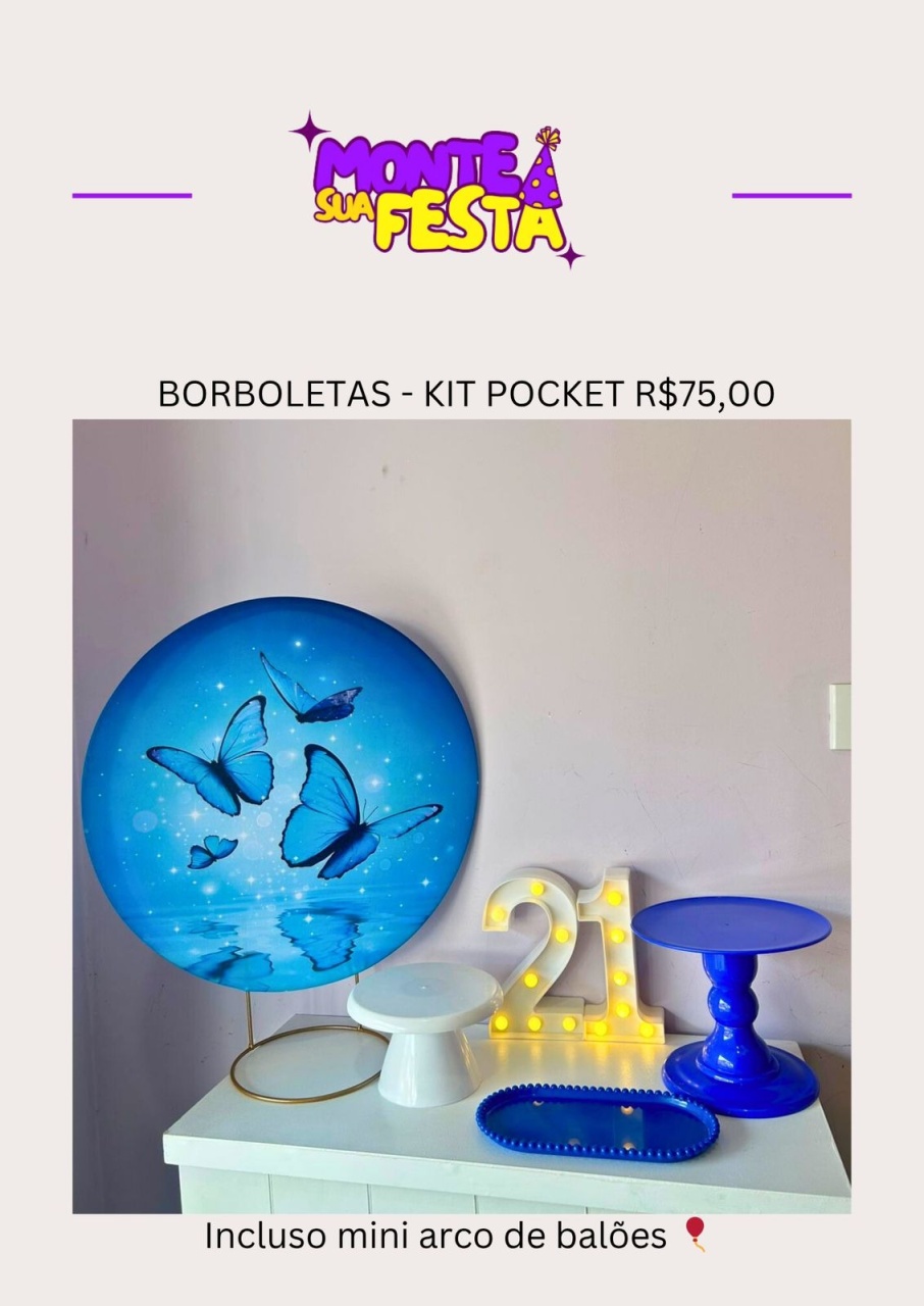Borboletas - Kit Pocket Adulta - Monte sua festa 