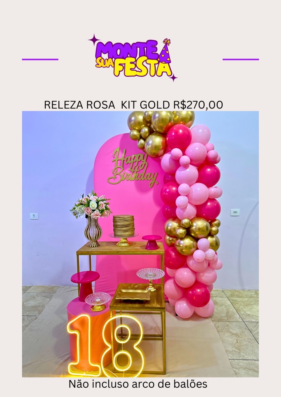 Realeza Rosa - Kit Gold Adulta - Monte sua festa 