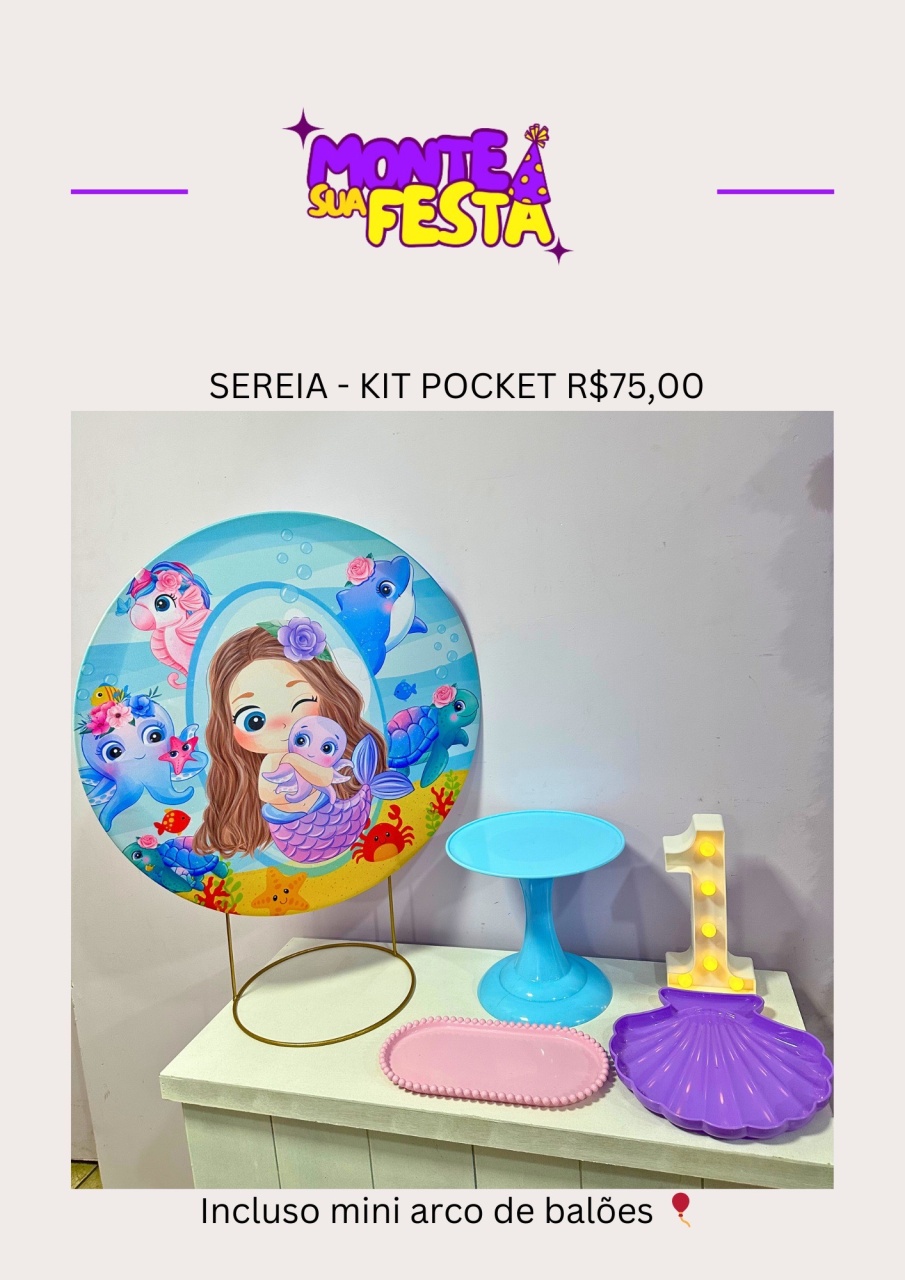Sereia - Kit Pocket   - Monte sua festa 