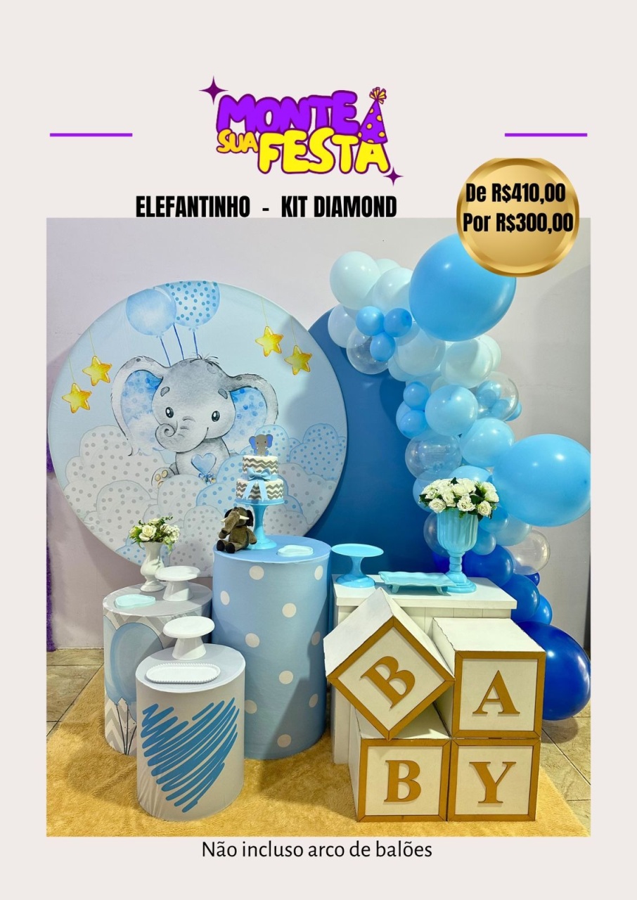 Chá de Bebe Elefantinho - Kit Diamond  - Monte sua festa 