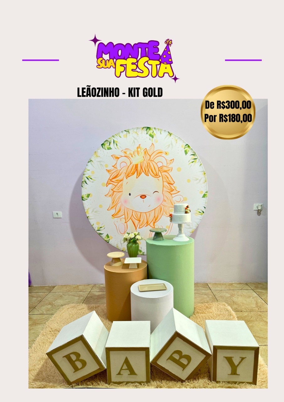 Chá de Bebê Leãozinho - Kit Gold - Monte sua festa 