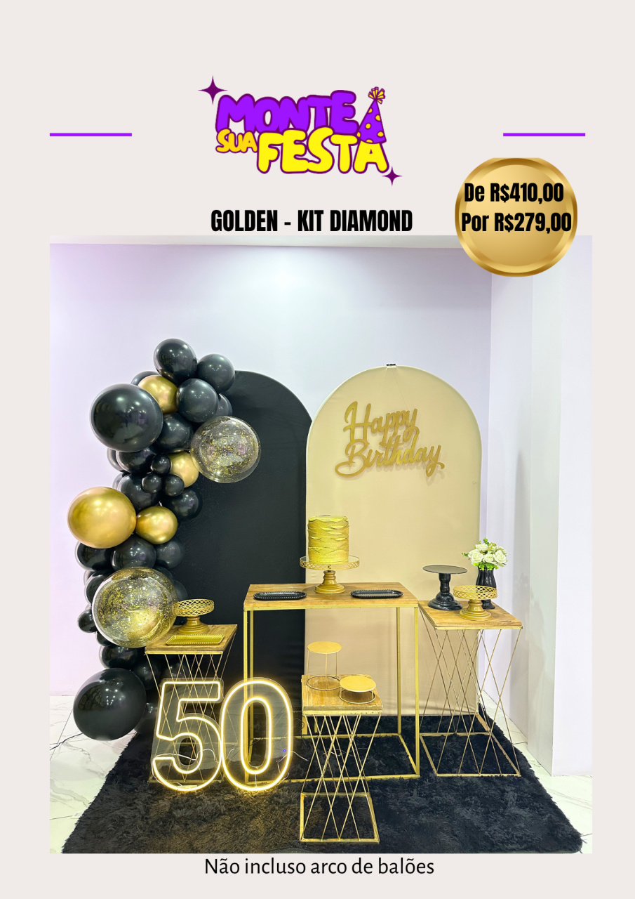 Golden Adulta - Kit Diamond - Monte sua festa 