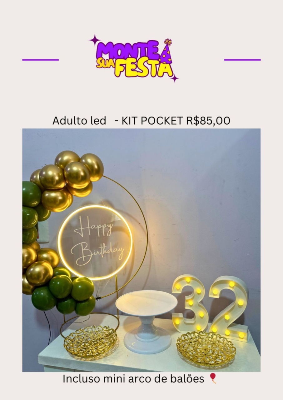 Happy Birthday Led - Kit Pocket Adulta - Monte sua festa 