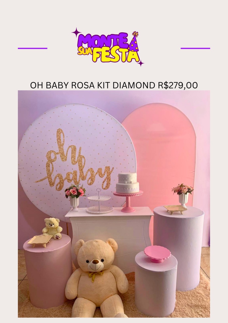 Chá de Bebê Oh Baby Rosa - Kit Diamond  - Monte sua festa 