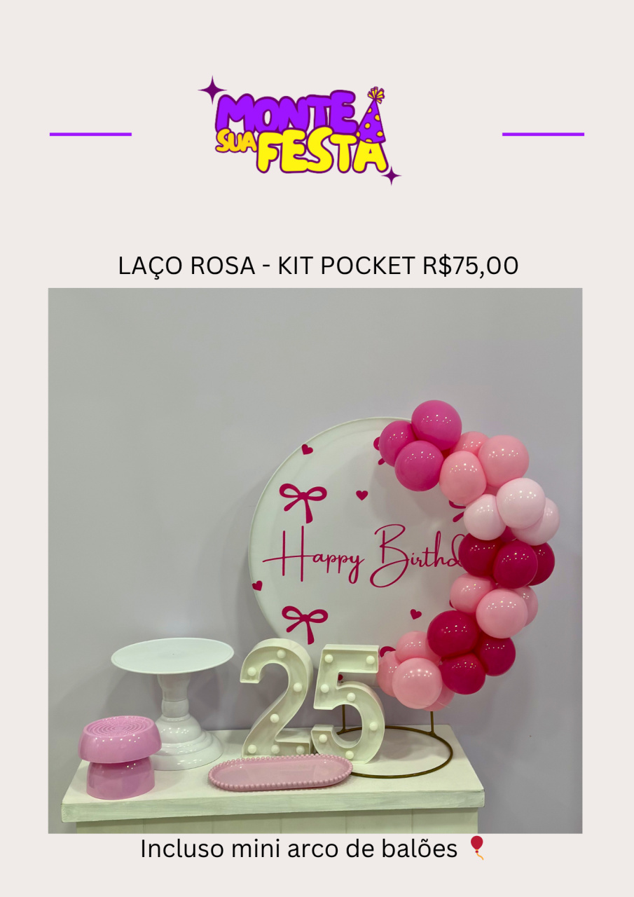 Laço Rosa - Kit Pocket Adulto  - Monte sua festa 