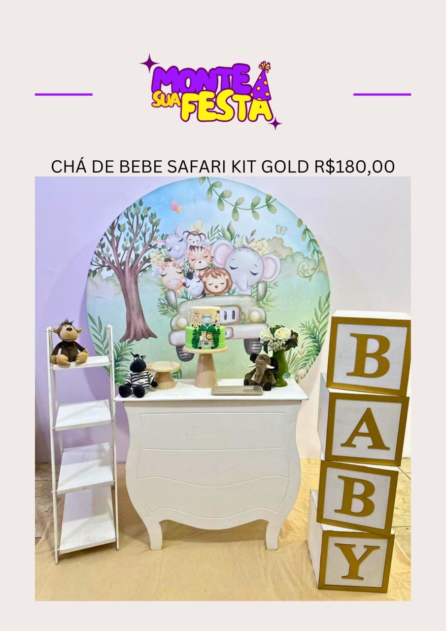 Chá de Bebê Safari - Kit Gold  - Monte sua festa 