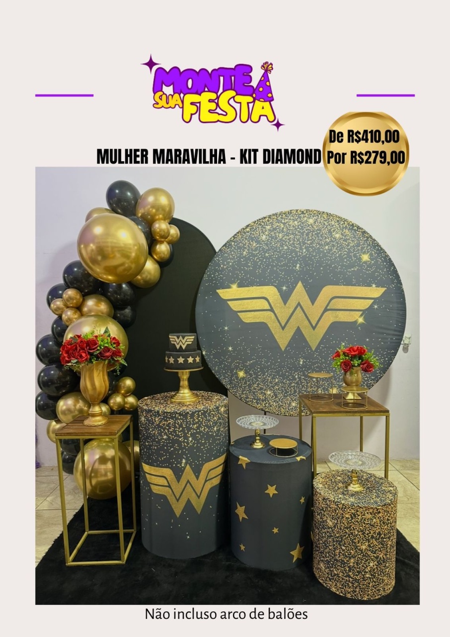 Mulher Maravilha Adulta - Kit Diamond - Monte sua festa 