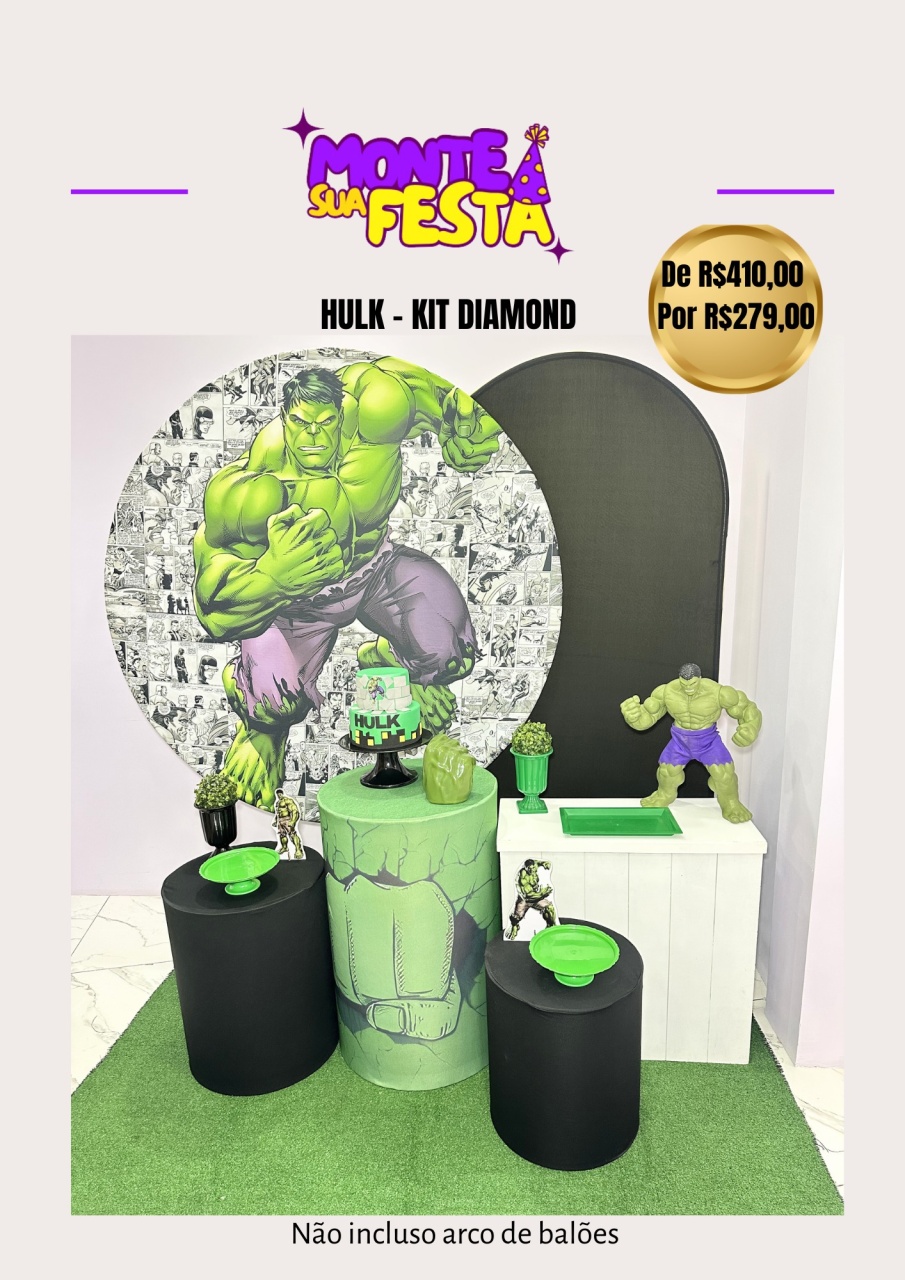 Hulk - Kit Diamond - Monte sua festa 