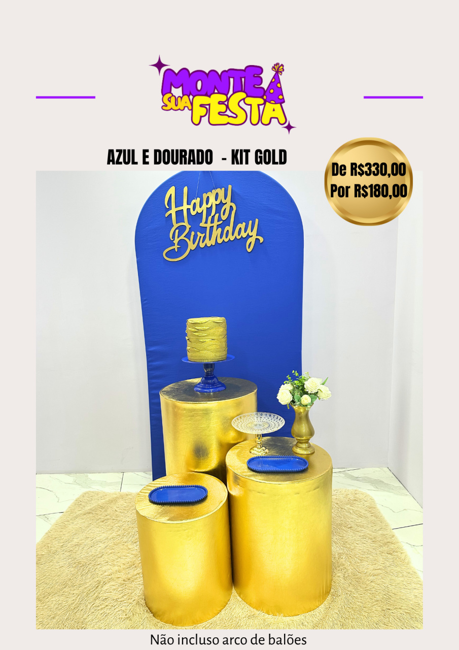Decoração Adulta Azul E Dourado - Kit Gold - Monte sua festa 