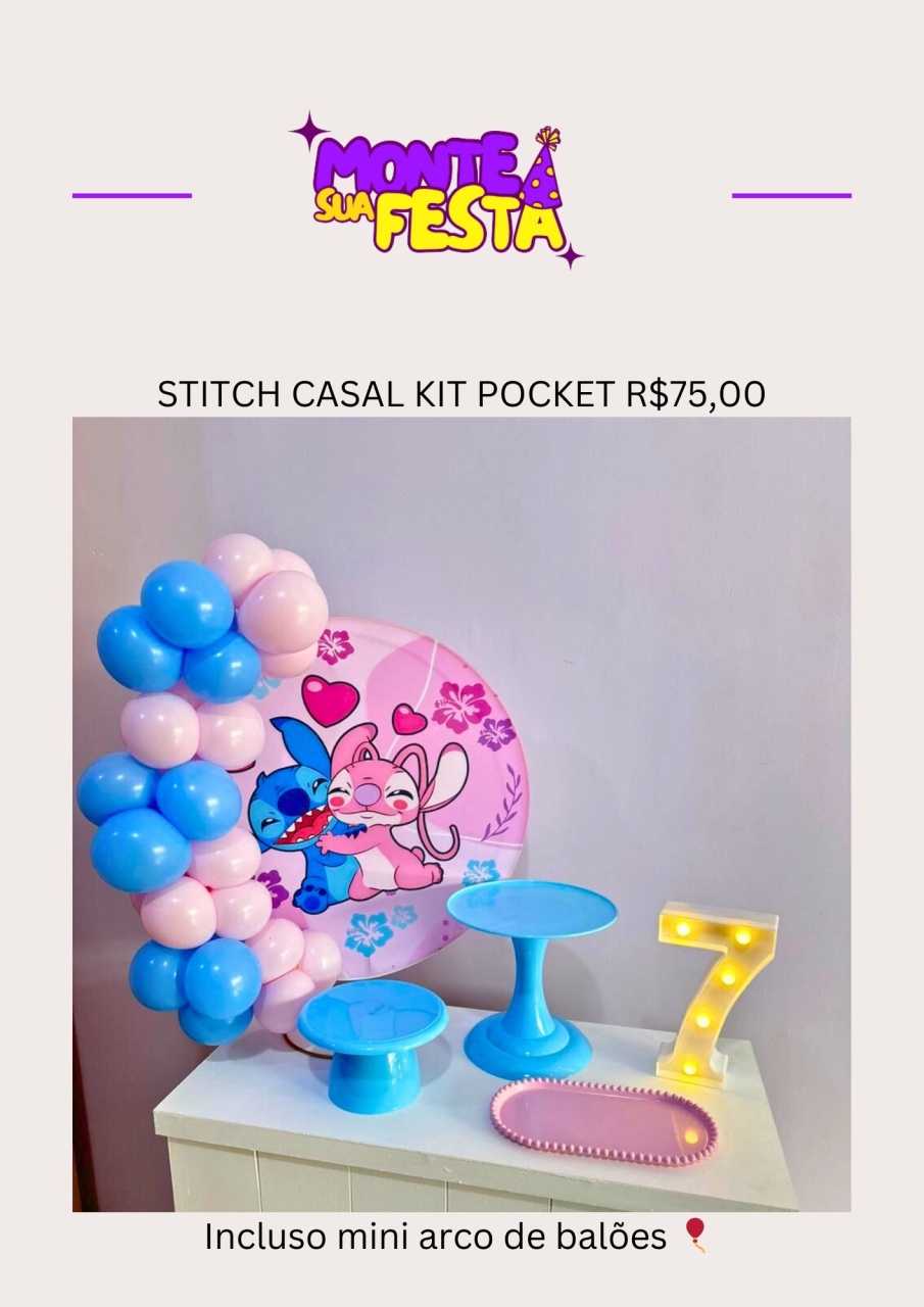 Stitch E Angel - Kit Pocket - Monte sua festa 