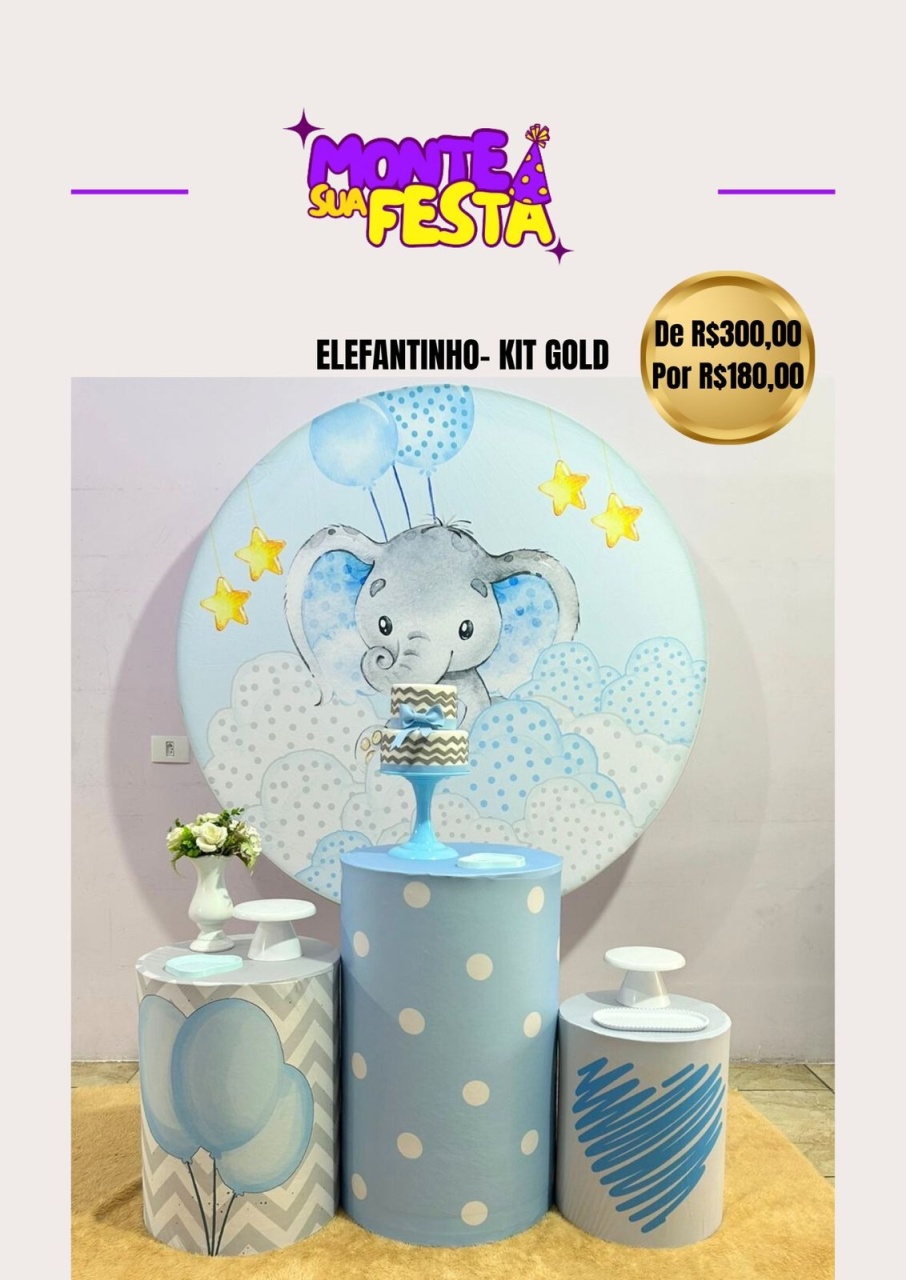 Chá de Bebe Elefantinho - Kit Gold  - Monte sua festa 